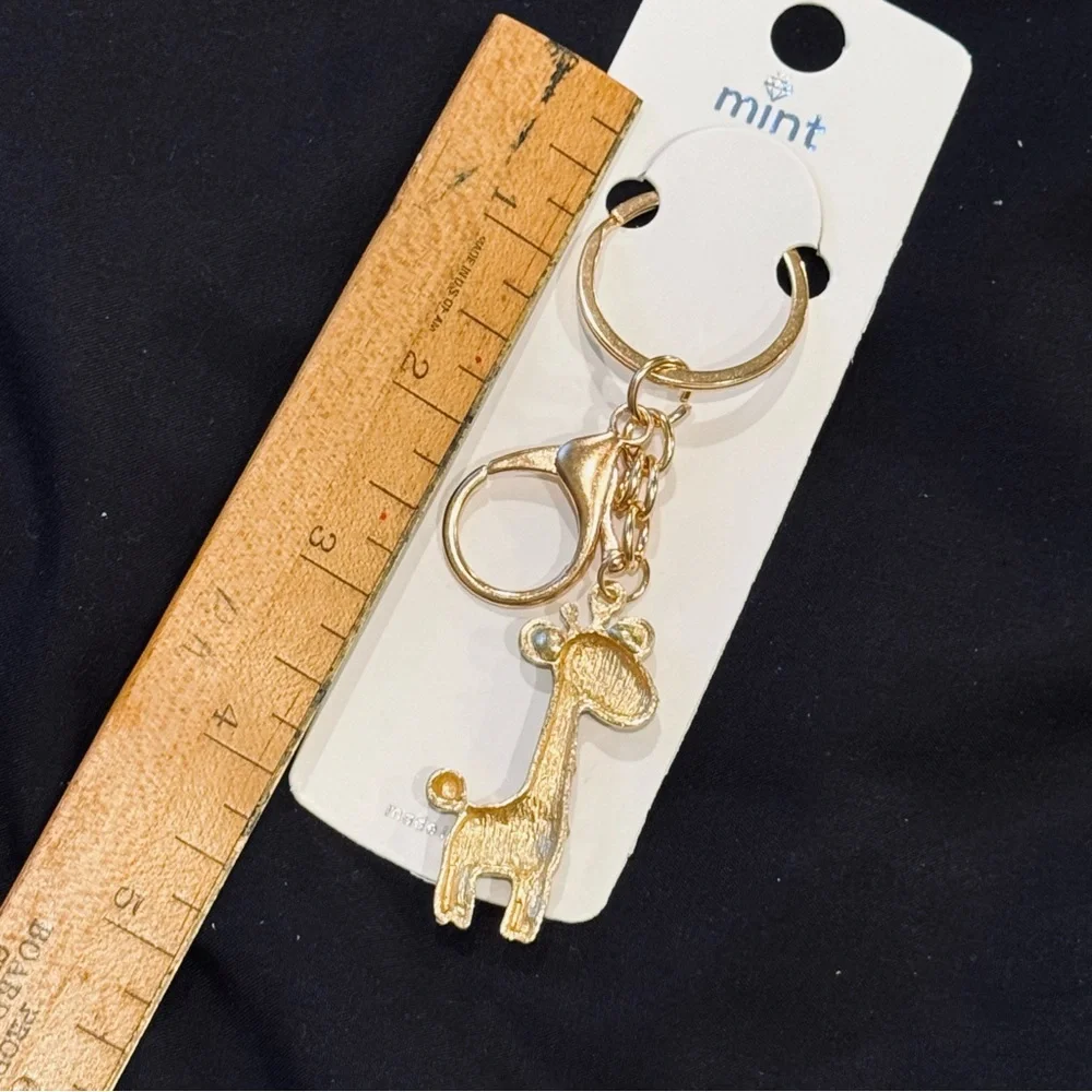 BAG CHARM Mint Giraffe Rhinestone Keychain Gold Tone NWT Blue